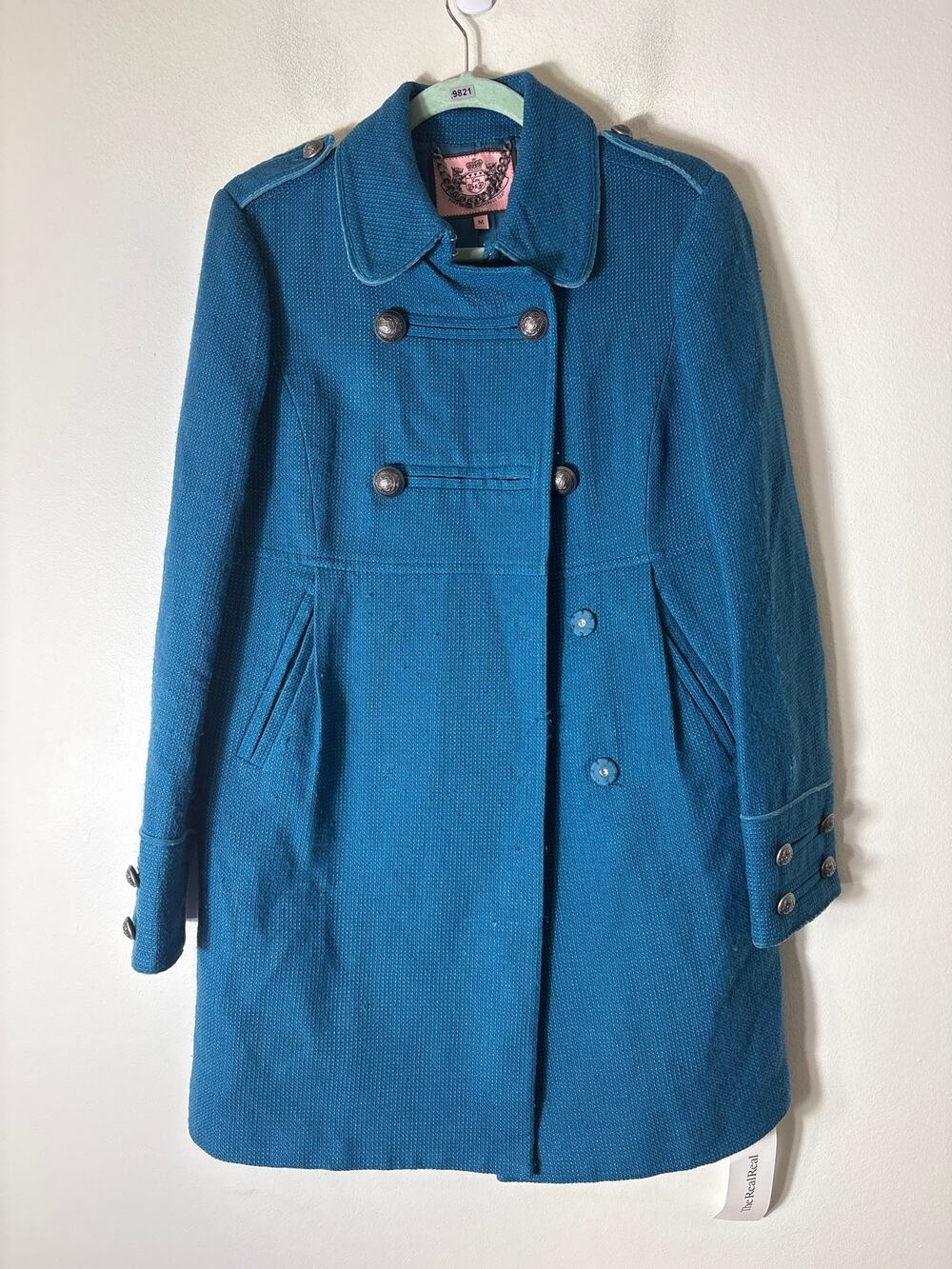 Juicy Couture Teal Millitary Style Coat sz M
